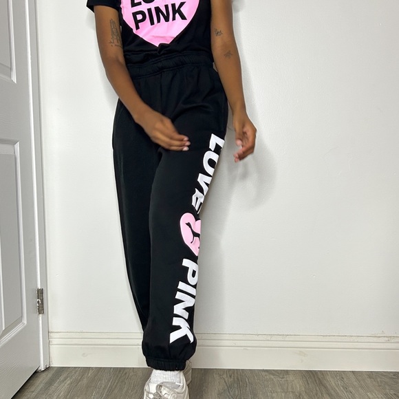 PINK Originals Black Logo Campus Sweatpants EUC - Picture 3 of 7